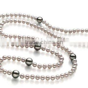 fashion AA 6-12mm white Akoya pearl and black Tahitian pearl necklace