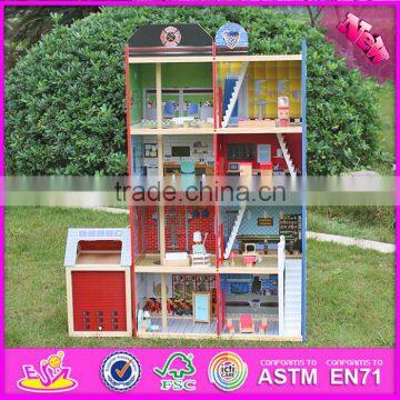 2016 New design children big wooden toy fire station for sale W06A138