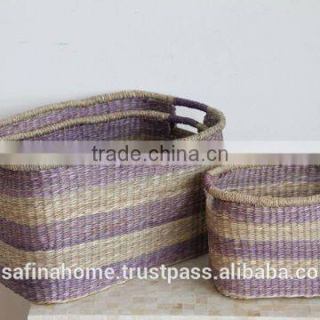 Set of 2 oval sea grass storage baskets with handles