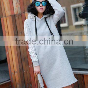 Women Fashion Long Sleeve Midi Length Black Casual Autumn Hoodie Dress photo-5