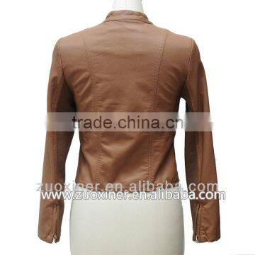 New Design Round Collar Ladies Leather Jacket photo-2