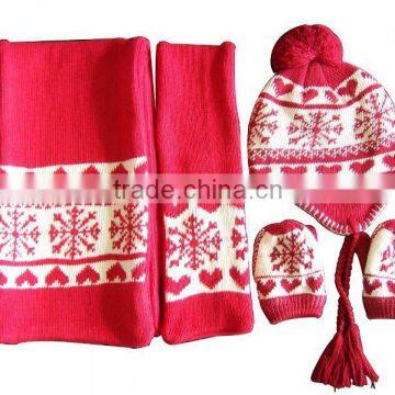 Three Red Grey Black Colors Ladies and Mens Polar Fleece Winter Scarf Hat Gloves Sets Factory photo-5
