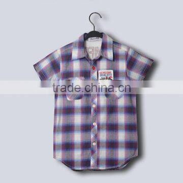 purple yarn dyed check two pocket short sleeve boys shirt