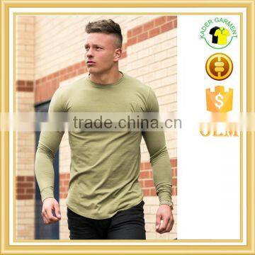 Cotton spandex crew neck long sleeve slim fit gym t shirt