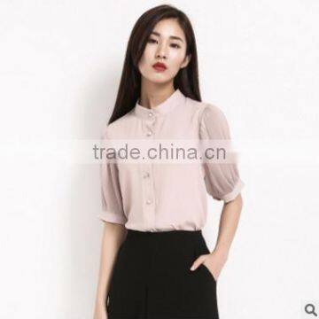 F20043B Puffy Sleeve Fashion Lady t Shirt Pink Color Chiffon Blouse