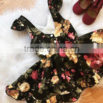 Toddler Girls Fall Autumn Black Burgundy Floral Vintage Boho Short Ruffle Dress photo-3