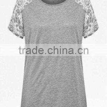 100% Viscose Jersey T-Shirt Top with Printed Chiffon Sleeve