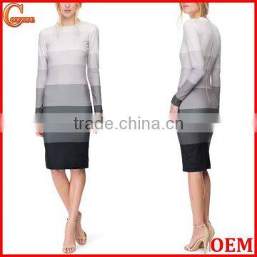 Silm fit gradient stripes tone dress with zip fastening on the back