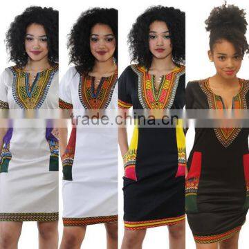 Walson Sexy tight national wind high elastic printing package hip zipper dress of women
