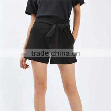 Big Discounts Special Design A-line Tie Waist Black Shorts Womens photo-2