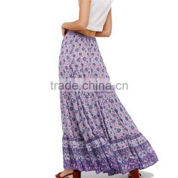 2017 OEM Semi-sheer Bohemian Printed Long Skirts for Women photo-3