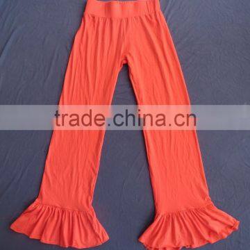 Plus women solid pants olive red orange ruffle flared wide pants palazzo long for women YW-00102