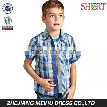 100% organic cotton two pockets short sleeve checked shirts for boys