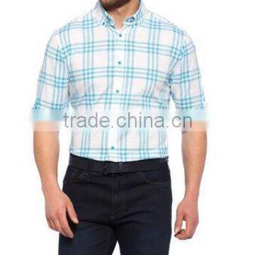 Wholesale Blue Regular Long Sleeve check Buttoned Men Shirt