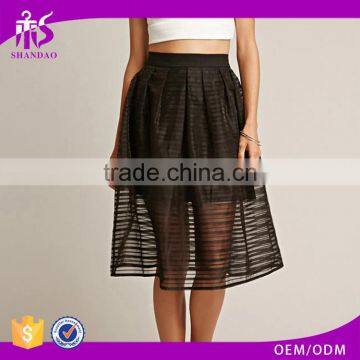 2017 guangzhou shandao summer oem service new design fashion black net women A-line midi skirt