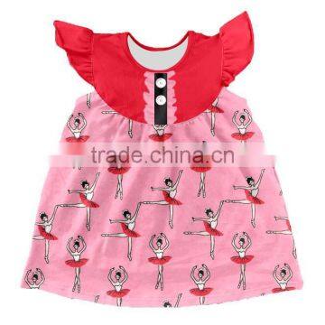 Newset Wholesale Baby Floral Cotton Printing Dress Children Girls Ruffle Tops Boutique Baby Clothes