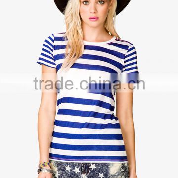 wholesale cheap striped t- shirt o neck and short sleeve striped woman t- shirt