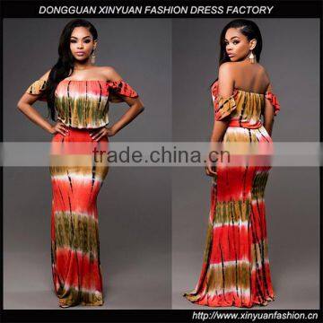 Latest African Off Shoulder Printed Straight Dresses Ladies Sexy Indian Party Maxi Dress