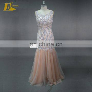 ED Real Sample Sleeveless High Collar Beads See-through Back Evening Dress