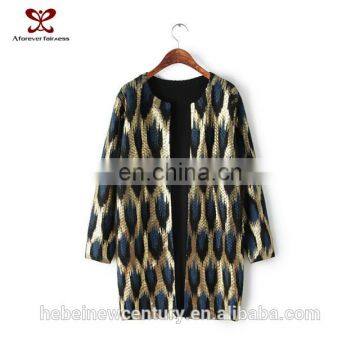 2015 Girls Fashion Dress latest designs Leopard grain bronzing female paragraph long cardigan knitting sweater twinkle coat