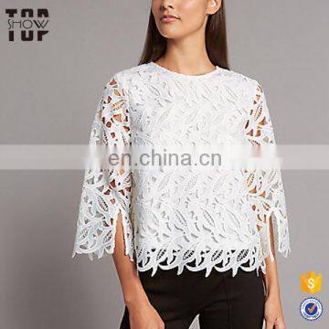 China wholesale 3/4 sleeve fitness clothing top women lace