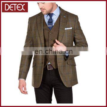 Brown And Blue Checked Luxury Wool Tweed Blazer Men Fashion New photo-2
