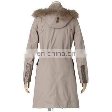 Women Fashion Long Sleeve Raccoon Fur Hooded Cotton Trench Coat photo-2
