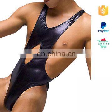 Hot Sexy Black Wet Look Leather Catsuit For Men photo-4