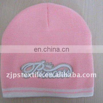 CHILDREN FAVOURIT CUTE PINK SOFT 100% ACRYLIC BOBBLE HAT WITH EMBROIDERED LOGO