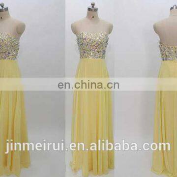 Long Yellow Formal Evening Gonw Beaded Rhinestone Chiffon Evening Dresses Women