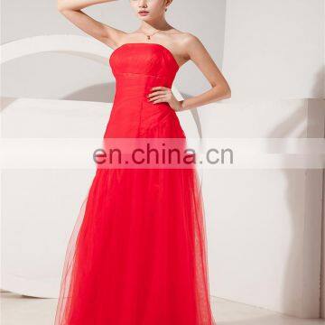 Red Evening Gowns Tulle Strapless Floor Length Lace-up Mother Of The Bride Dress With Jacket photo-4