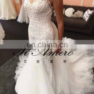 2017 High Quality Lace Beading Mermaid Wedding Dress With Detachable Train Tiamero 1A1175A photo-2