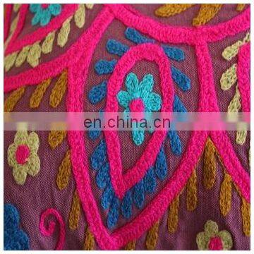 Pom Pom Vintage Suzani Cushion Cover Embroidered 16x16'' Indian Pillow Case photo-2