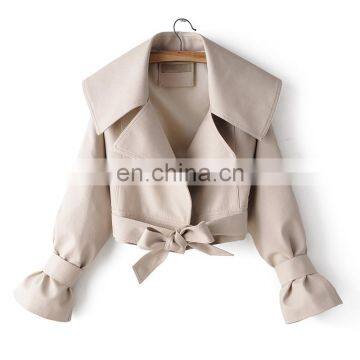 TWOTWINSTYLE Women's Jacket PU Leather Bow Long Sleeve Thick Short Females Coat 2020 photo-6