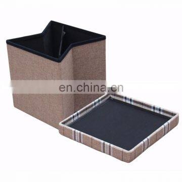 Customized Faux Linen Bedroom Ottoman Folding Storage Chair Stool