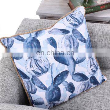 Custom Polyester Waterproof Blue Outdoor Cushion Luxury Covers Cactus Pattern With Linen Fringes photo-3