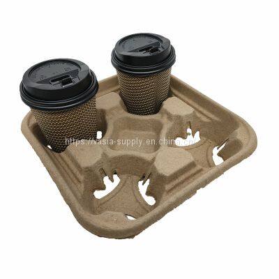Coffee cup holder pulp fiber 4 cup carrier molded fiber compostable cup tray holders