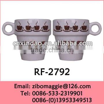 Coffee Designed White Porcelain Coffee Cup for Promotional Stackable Cup