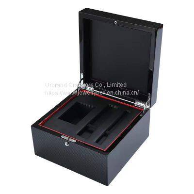 Custom Black High Gloss Piano Lacquer Wooden Jewelry Watch Packaging Solid Wood Gift Box photo-3