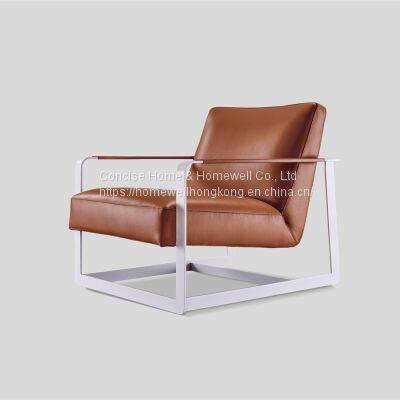 Modern leisure chair LC1508-16 leather upholstered chair with Stainless steel frame legs