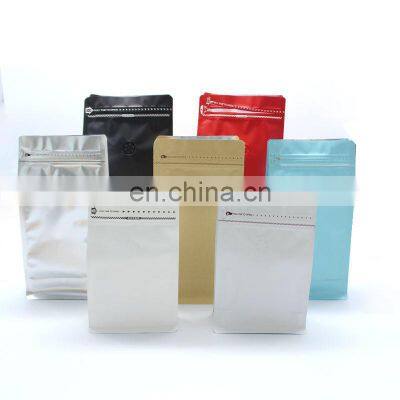 Custom printed colorful plain color 250g resealable flat bottom box pouch coffee bags with valve