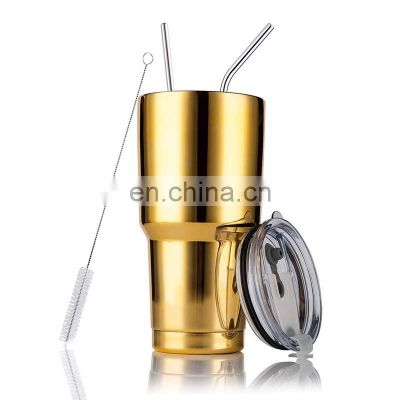 30oz metal rose gold double wall stainless steel insulated vacuum wine travel tumbler cup with lid