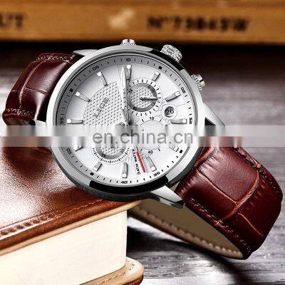 Lige 9866 Casual Men Quartz Watches Chrono Water Resistant Reloj Fashion Leather Wrist Watches for Men