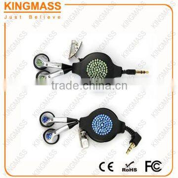 Top sale Mobile phone retractable earphone with Rhinestone