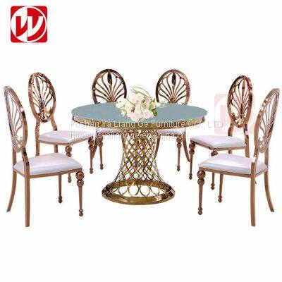 Event Party Used Round Banquet Table Gold Stainless Steel Bird Nest Design White Tempered Glass Dining Furniture Round Wedding Table photo-2