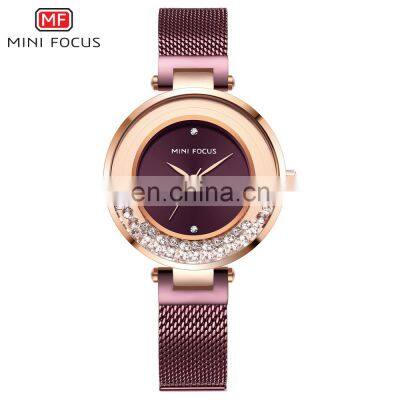 Top Fashion Women Watches Mini Focus 0254 Ladies Elegant Bracelet Watch Stainless Steel Luxury Diamond Quartz Wrist Watch Reloj