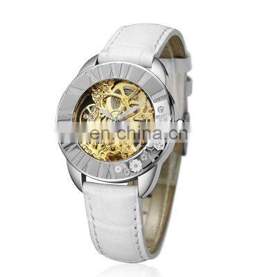 China Factory Brand DKYT luxury leather strap skeleton women custom mechanical watch automatic movement