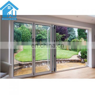 Opening Soundproof Insulated Glass Online  janela de aluminio / double glazed Large Balcony Laminated Kitchen Iron Folding Door