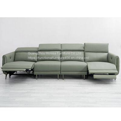 New Straight-Row Three-Seat Leather Sofa Villa Living Room Large-Sized Italian Minimalist Style Functional Sofa Combination photo-2