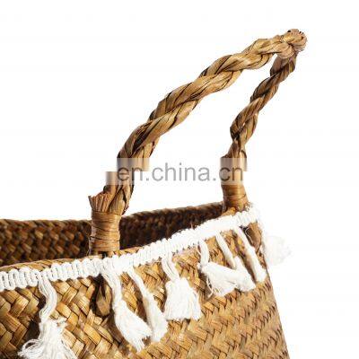 HBK Toy Kid Braided Foldable Belly Seagrass Basket for Decorate and Storage photo-5